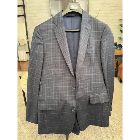 Nordstrom Siena Regular Fit Gray Blue Plaid Wool Mens Suit Jacket - Picture 1 of 7